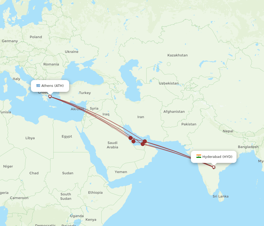 HYD-ATH flight routes