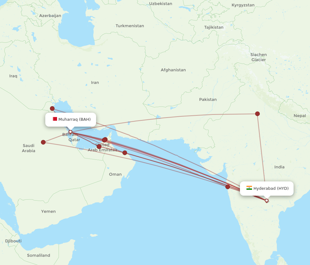 HYD to BAH flights and routes map