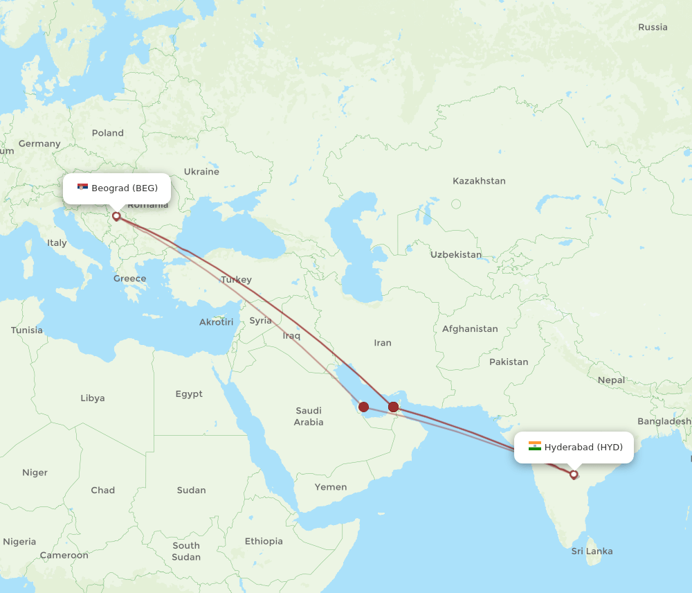 HYD-BEG flight routes