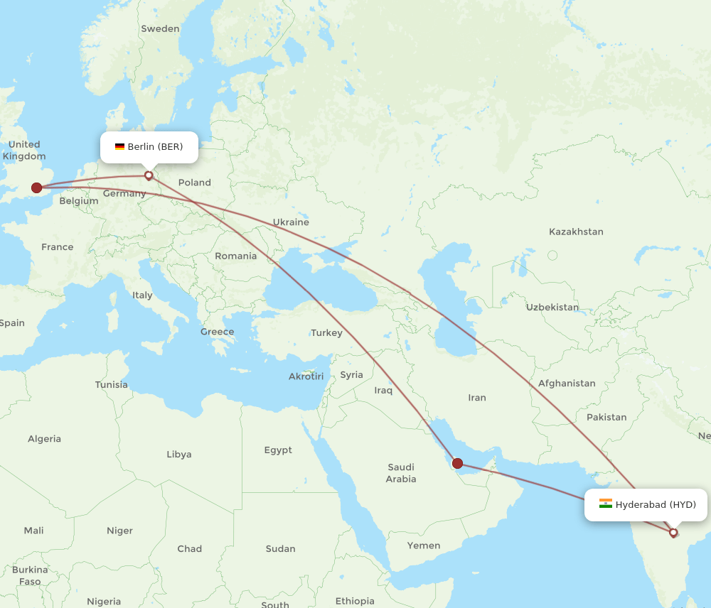 HYD-BER flight routes