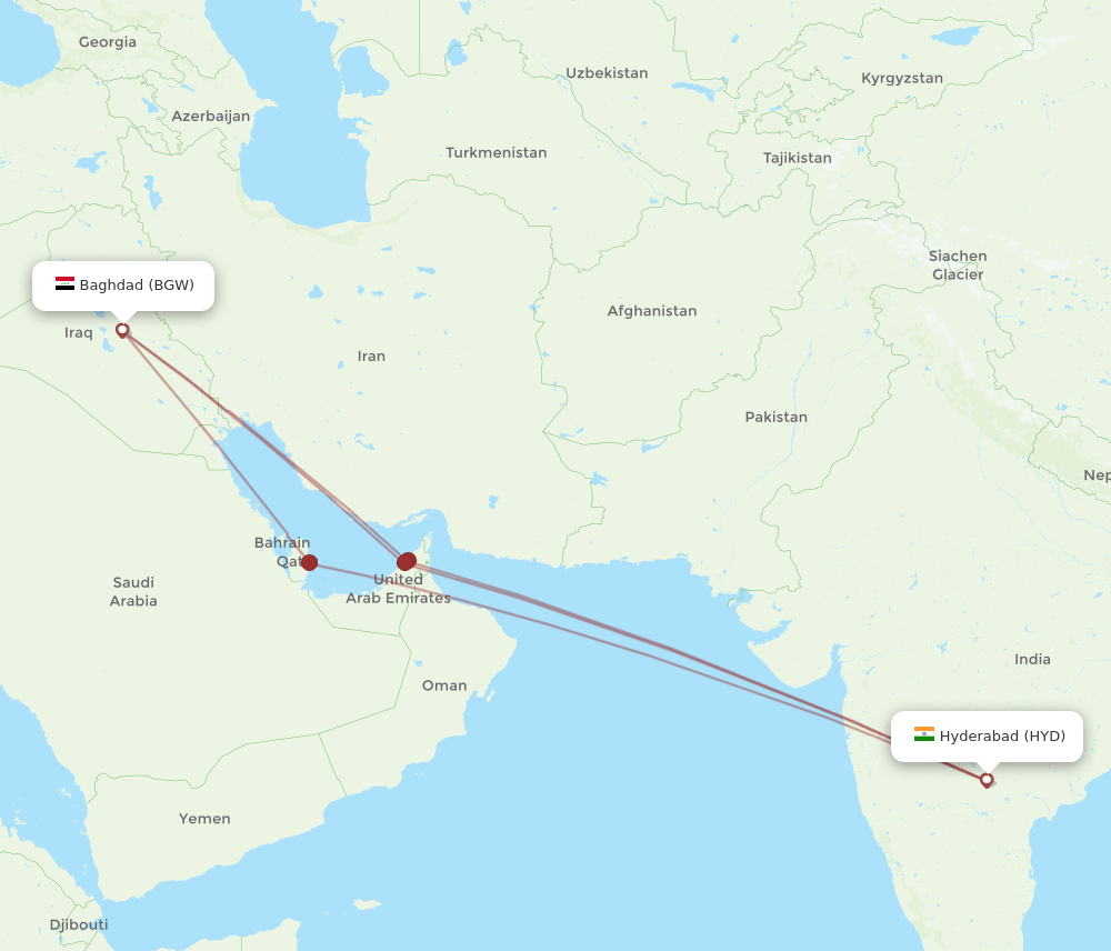 HYD-BGW flight routes