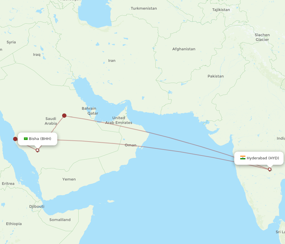 HYD-BHH flight routes