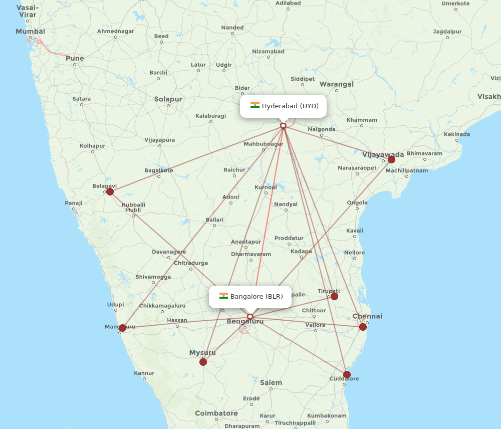HYD to BLR flights and routes map