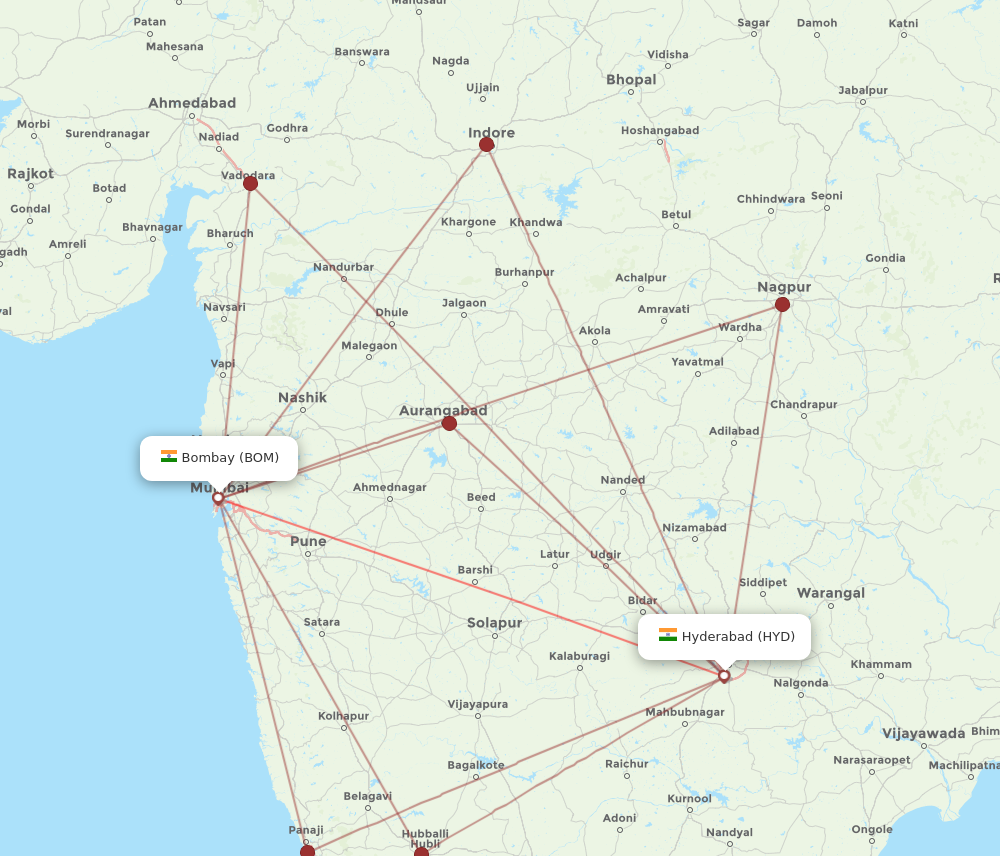 HYD to BOM flights and routes map