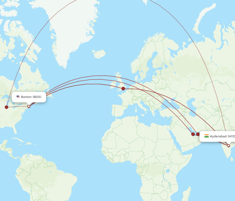 HYD-BOS flight routes