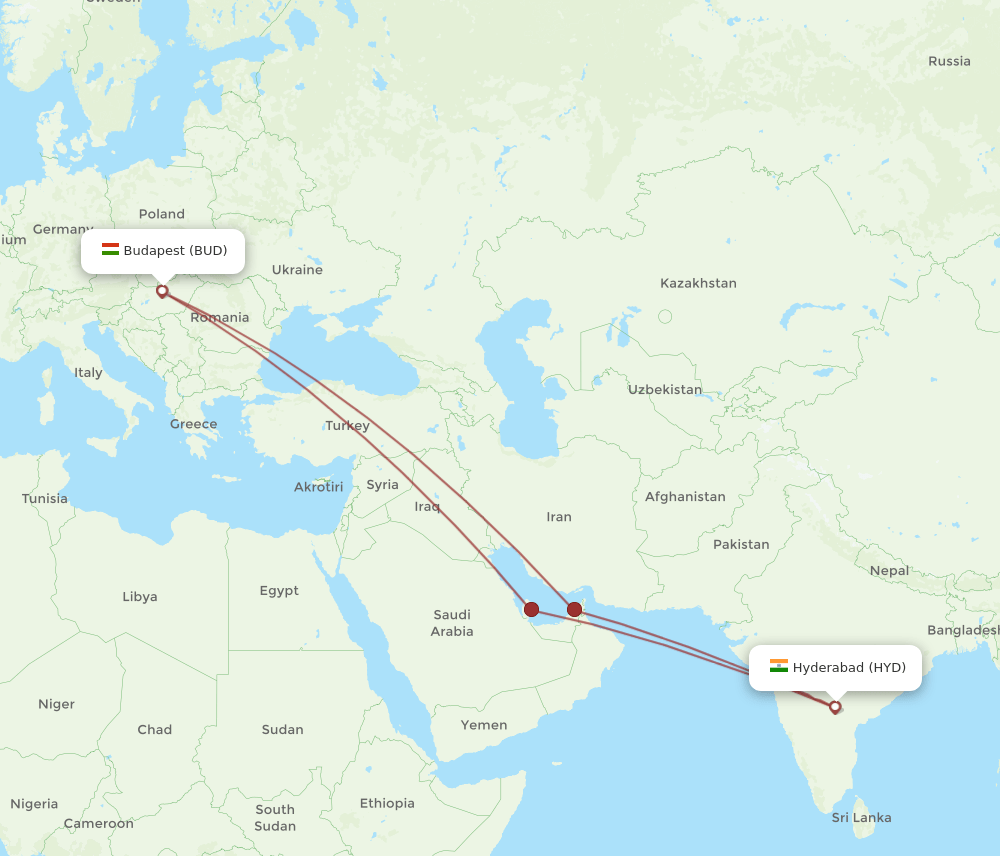 HYD-BUD flight routes