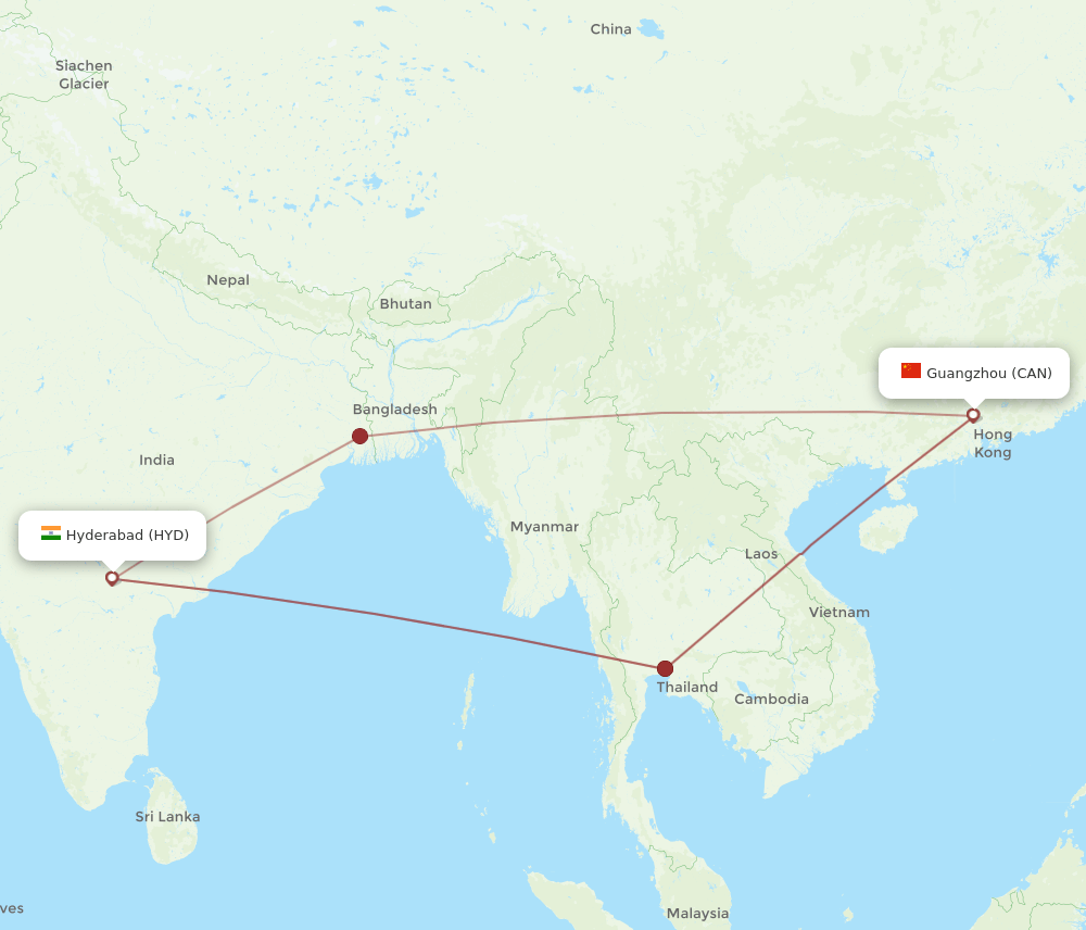 HYD to CAN flights and routes map