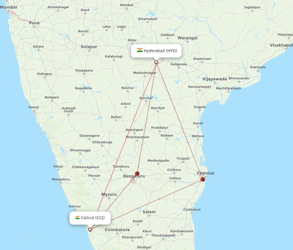 HYD-CCJ flight routes