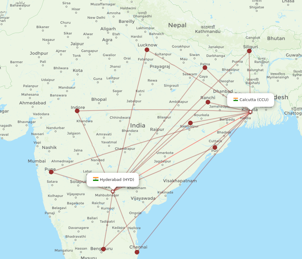 HYD to CCU flights and routes map
