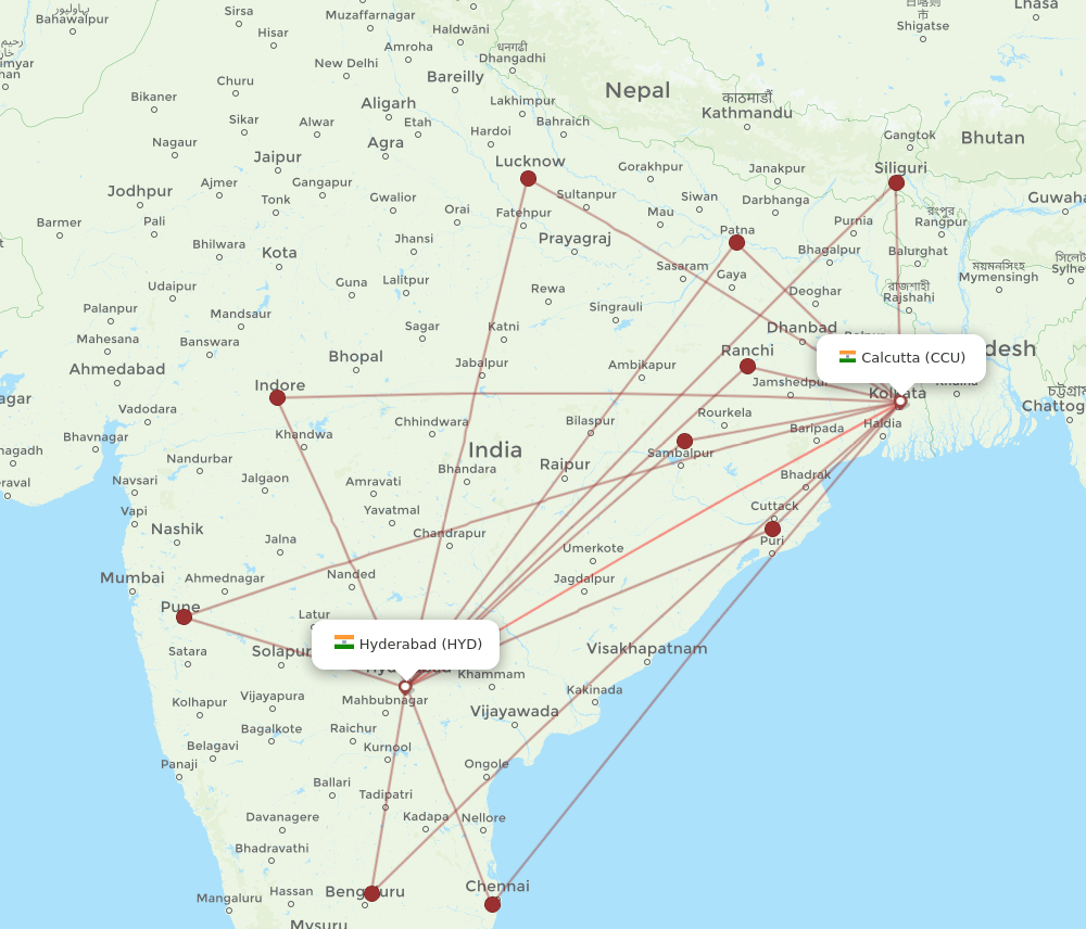 HYD-CCU flight routes