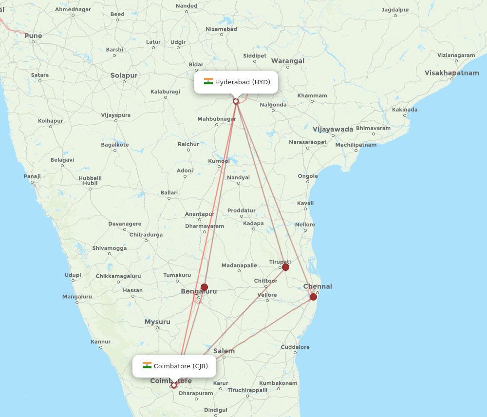 HYD to CJB flights and routes map