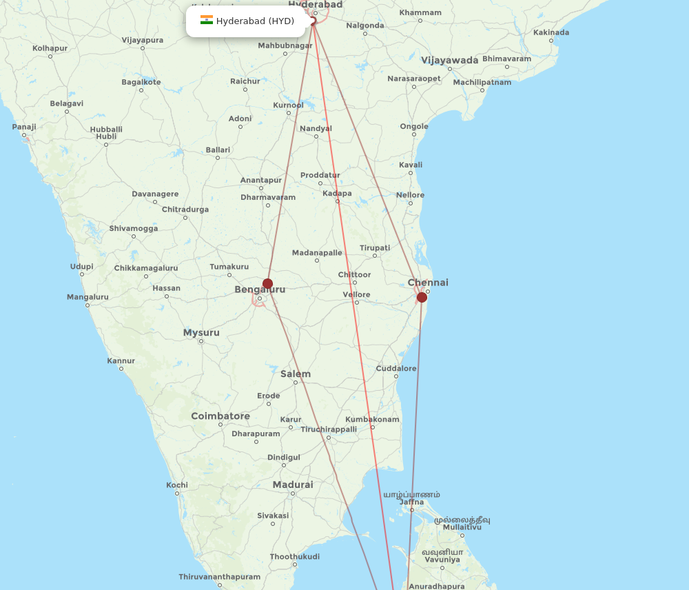 HYD to CMB flights and routes map