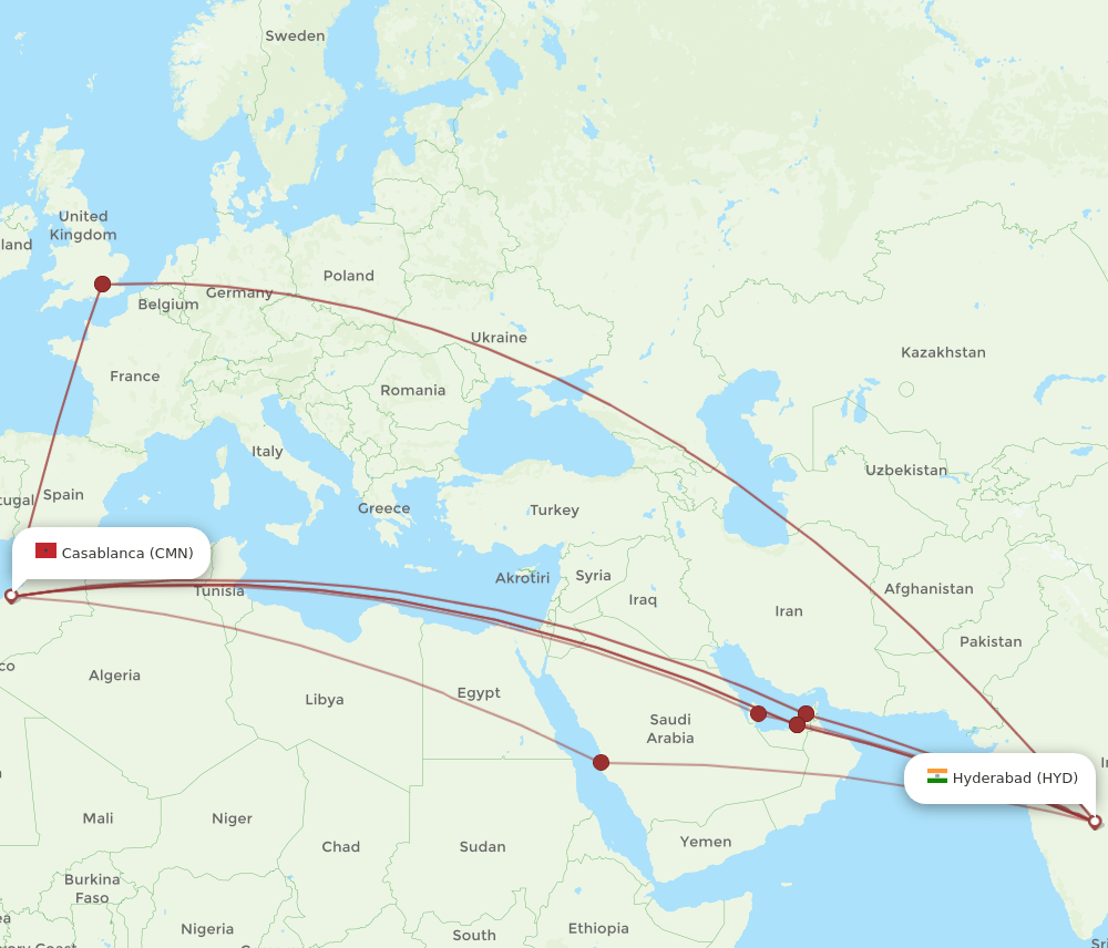 HYD-CMN flight routes