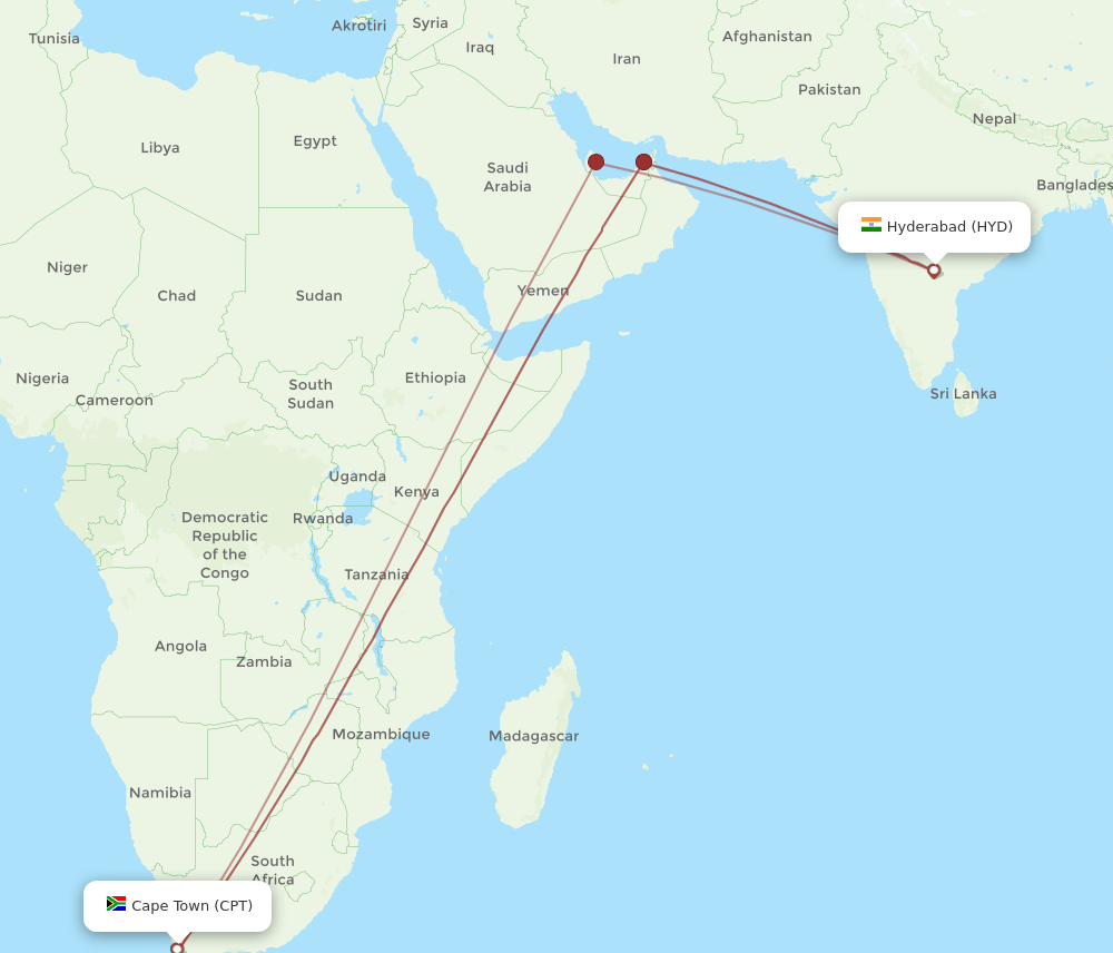HYD-CPT flight routes