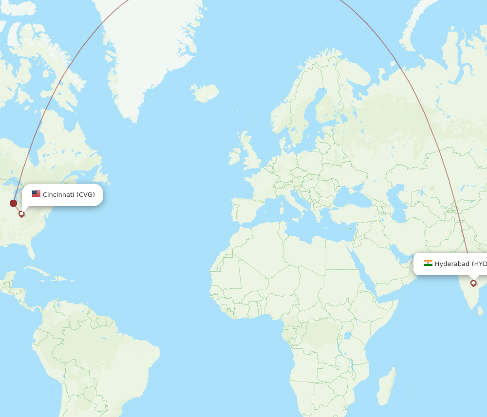 HYD-CVG flight routes