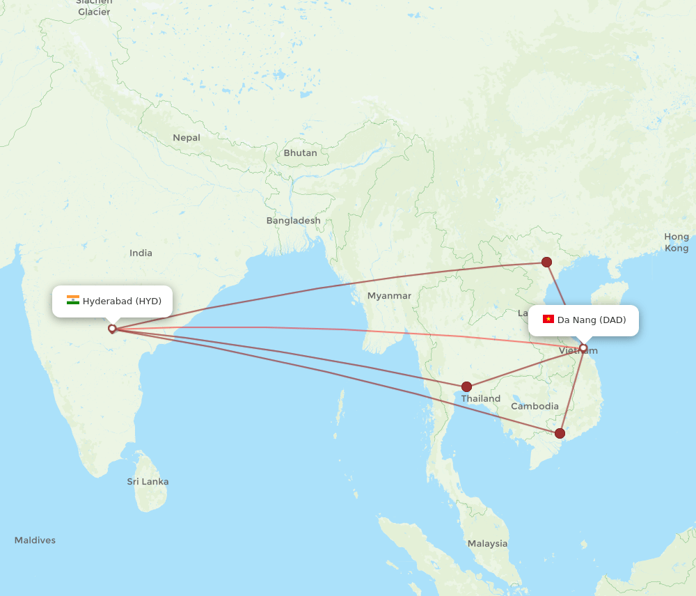HYD-DAD flight routes