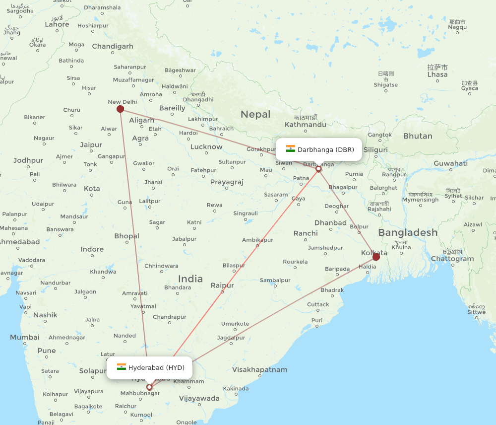 HYD-DBR flight routes