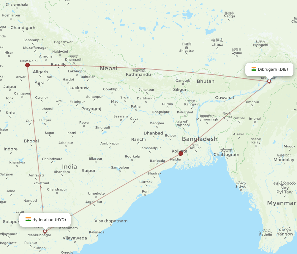 HYD-DIB flight routes
