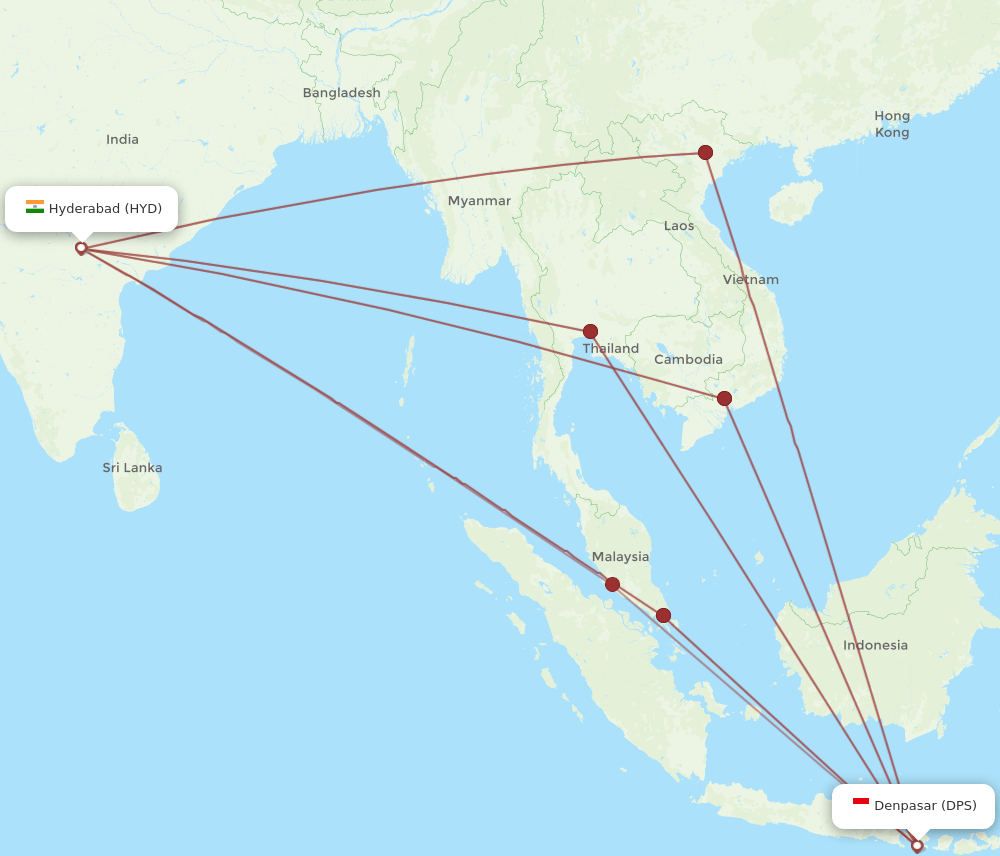 HYD to DPS flights and routes map