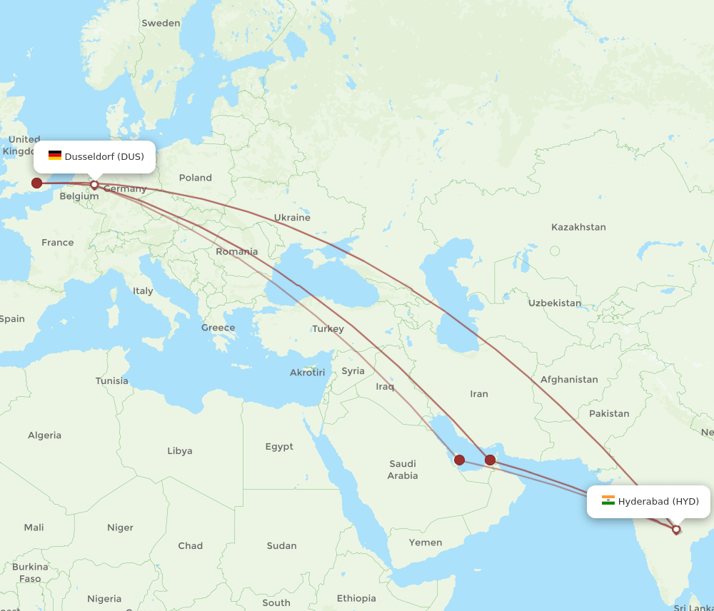 HYD-DUS flight routes
