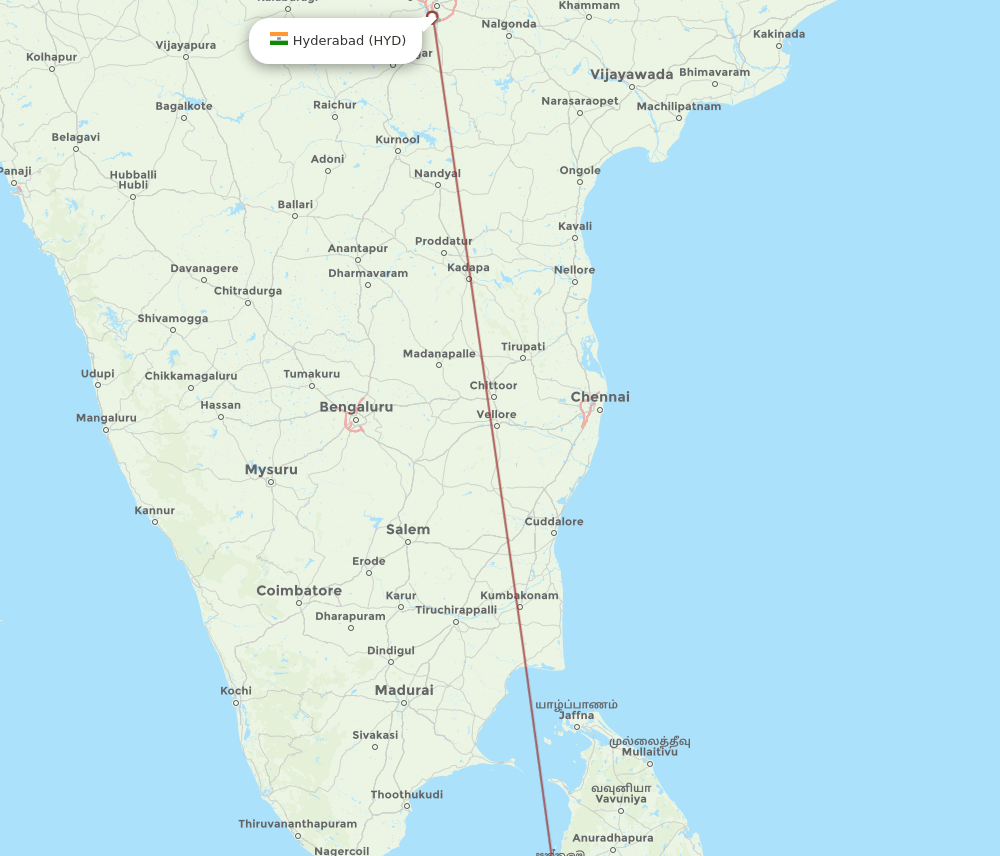 DWO to HYD flights and routes map