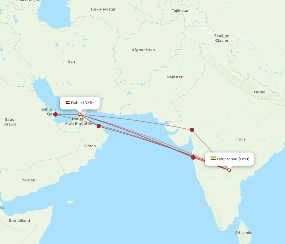 HYD-DXB flight routes
