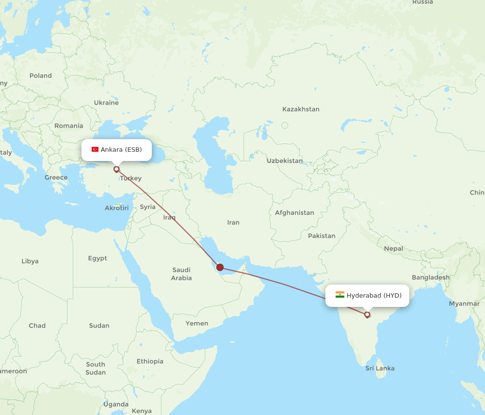 HYD-ESB flight routes