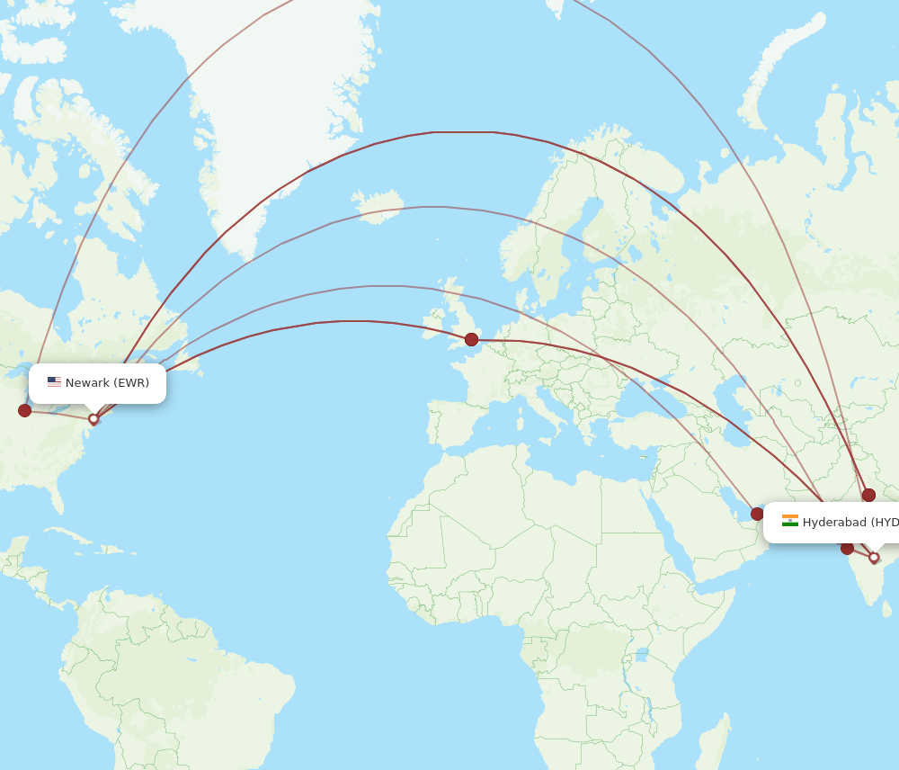 HYD-EWR flight routes