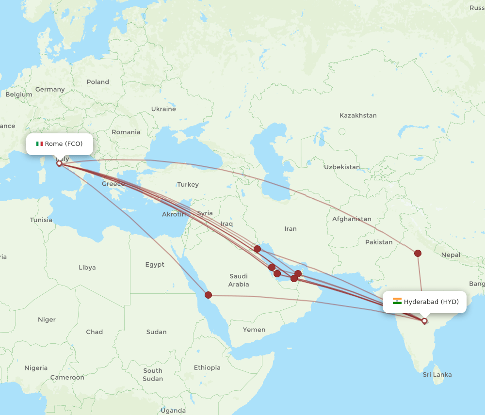 HYD-FCO flight routes