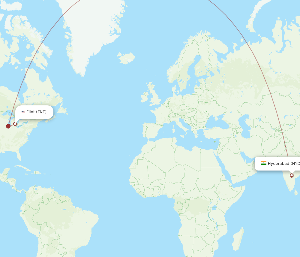 Hyderabad - Flint route map and flight paths