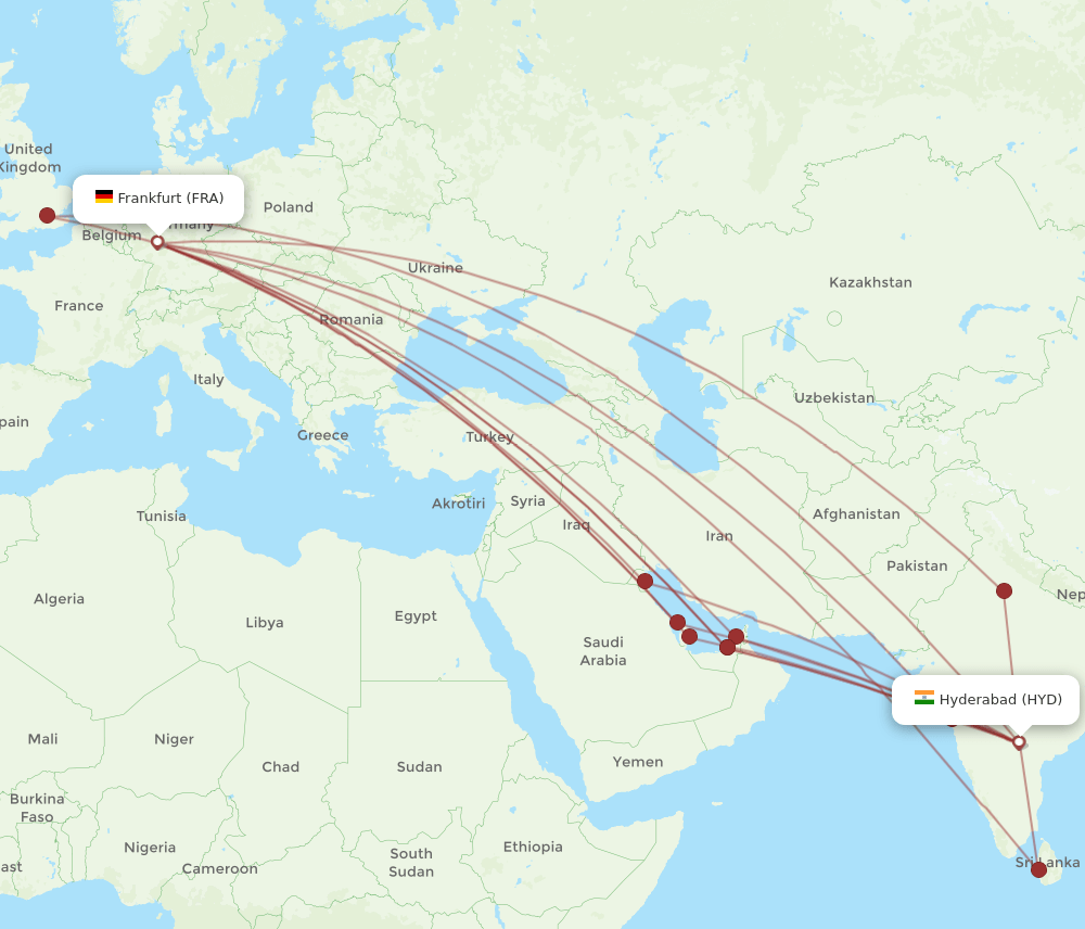 HYD-FRA flight routes