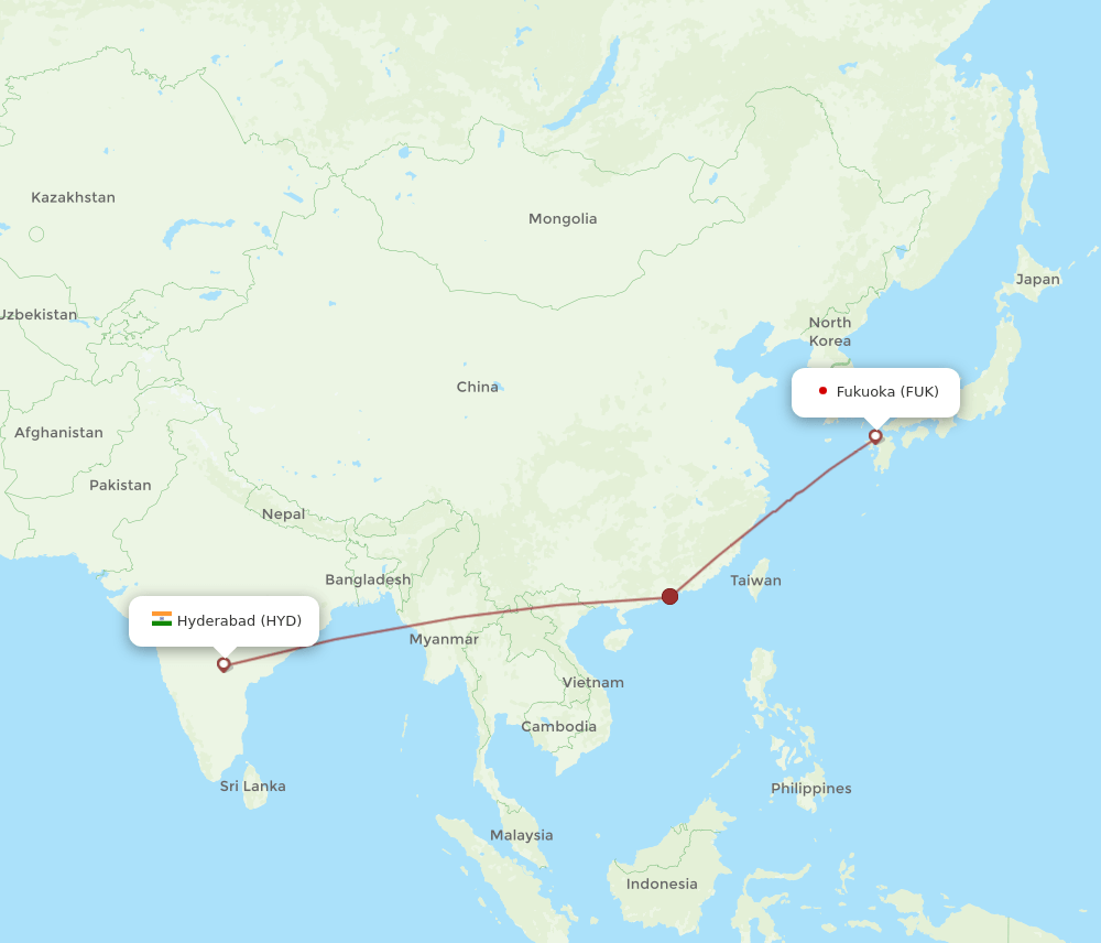 HYD-FUK flight routes