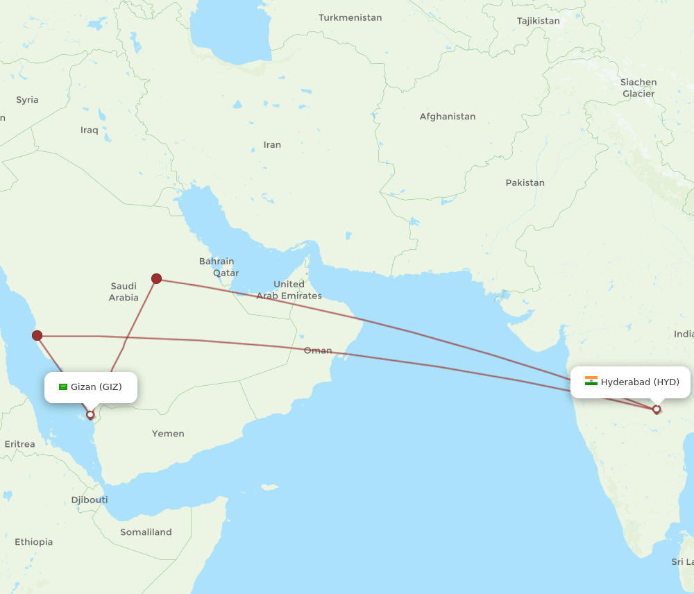 HYD-GIZ flight routes