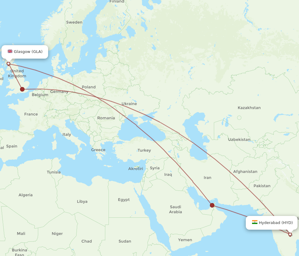 HYD-GLA flight routes