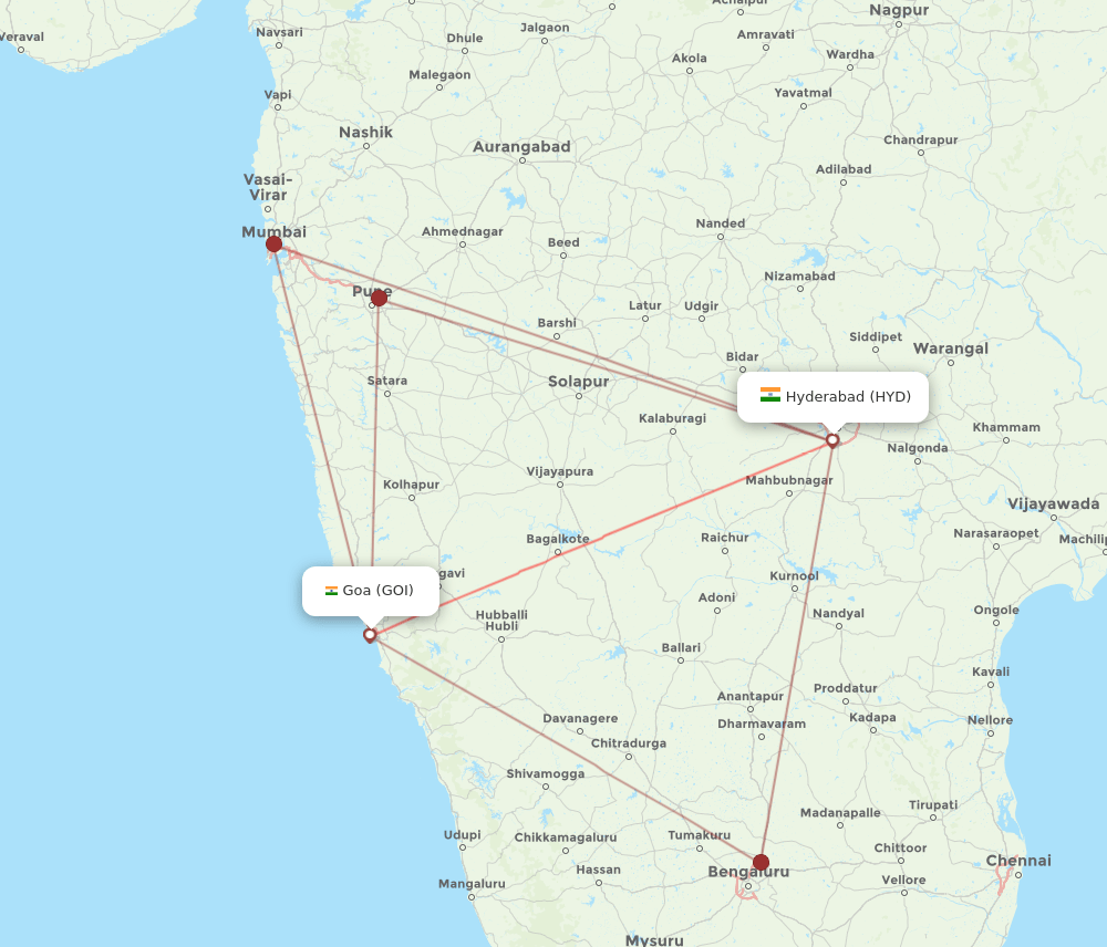 HYD to GOI flights and routes map