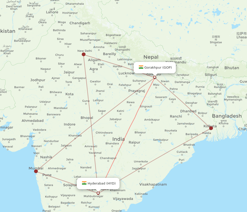 HYD-GOP flight routes