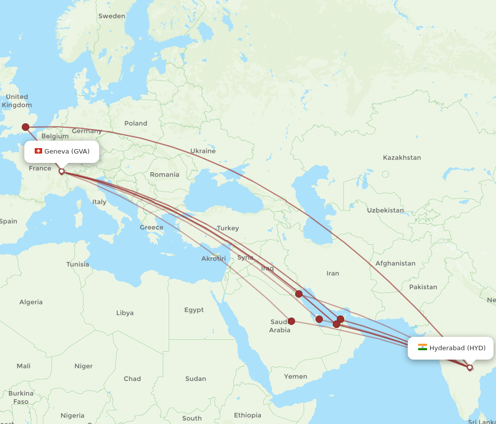 HYD-GVA flight routes
