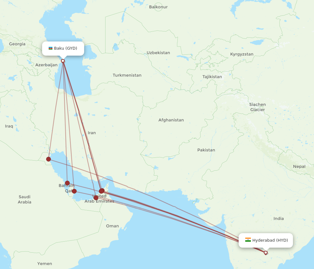 HYD-GYD flight routes