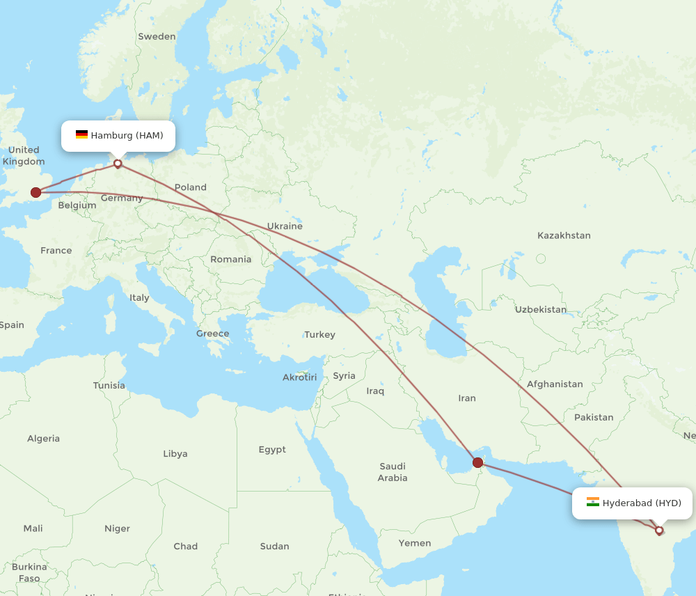 HYD-HAM flight routes