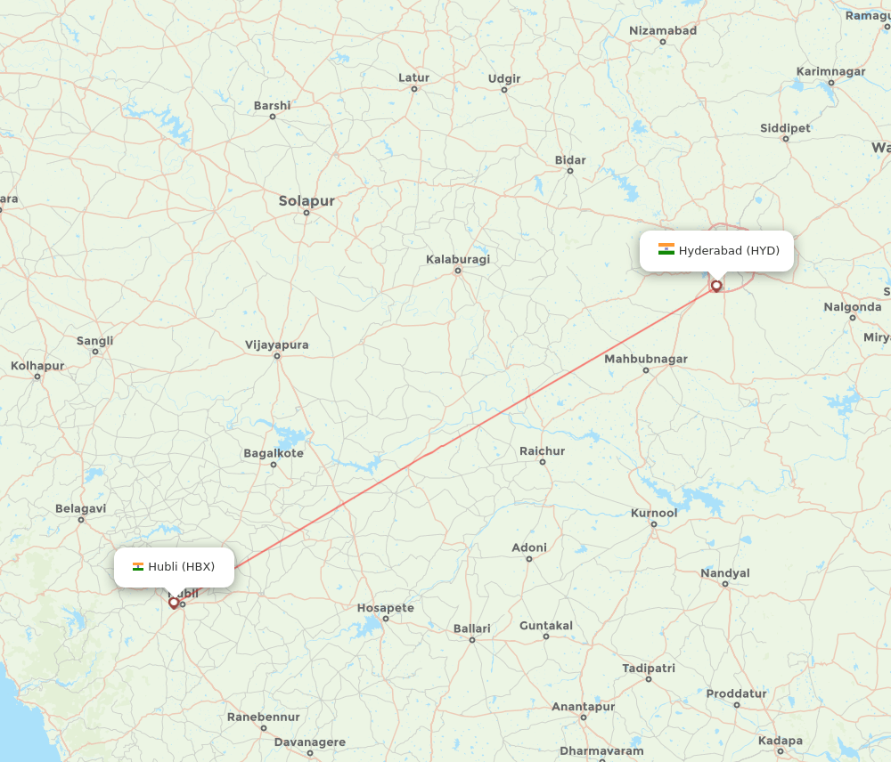 HYD to HBX flights and routes map