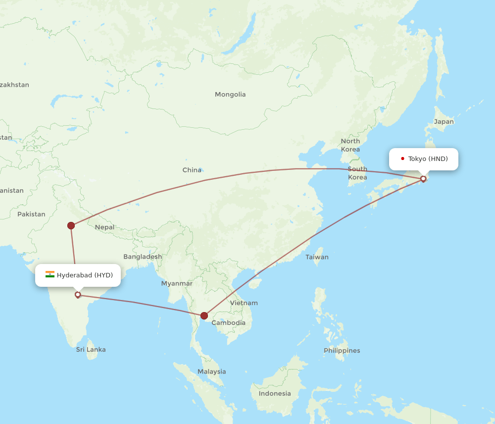 HYD-HND flight routes
