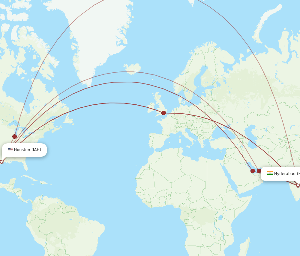 HYD-IAH flight routes
