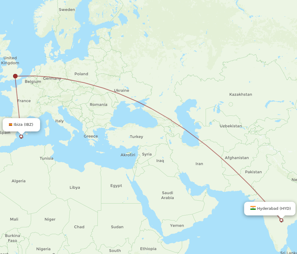 HYD-IBZ flight routes