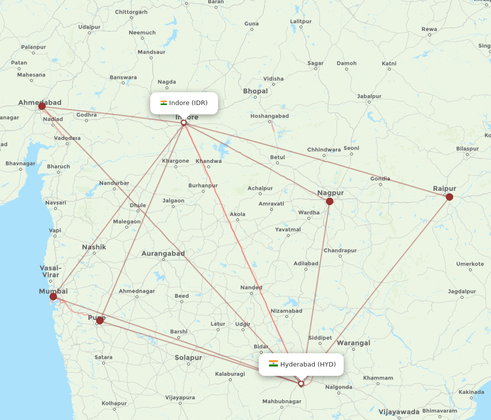 HYD-IDR flight routes