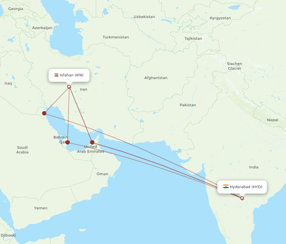 HYD to IFN flights and routes map