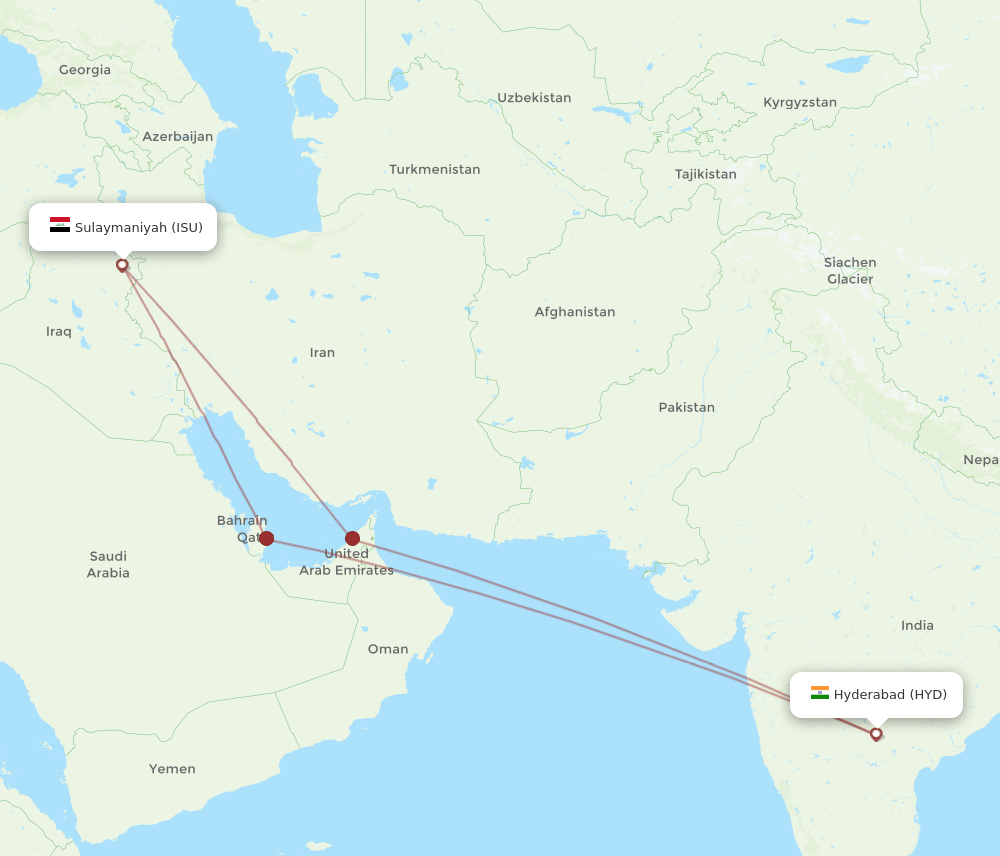 HYD-ISU flight routes