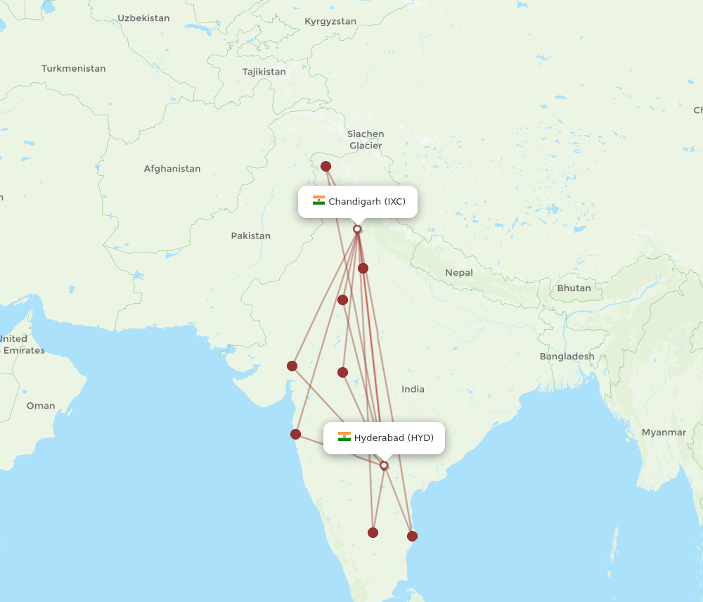 HYD-IXC flight routes