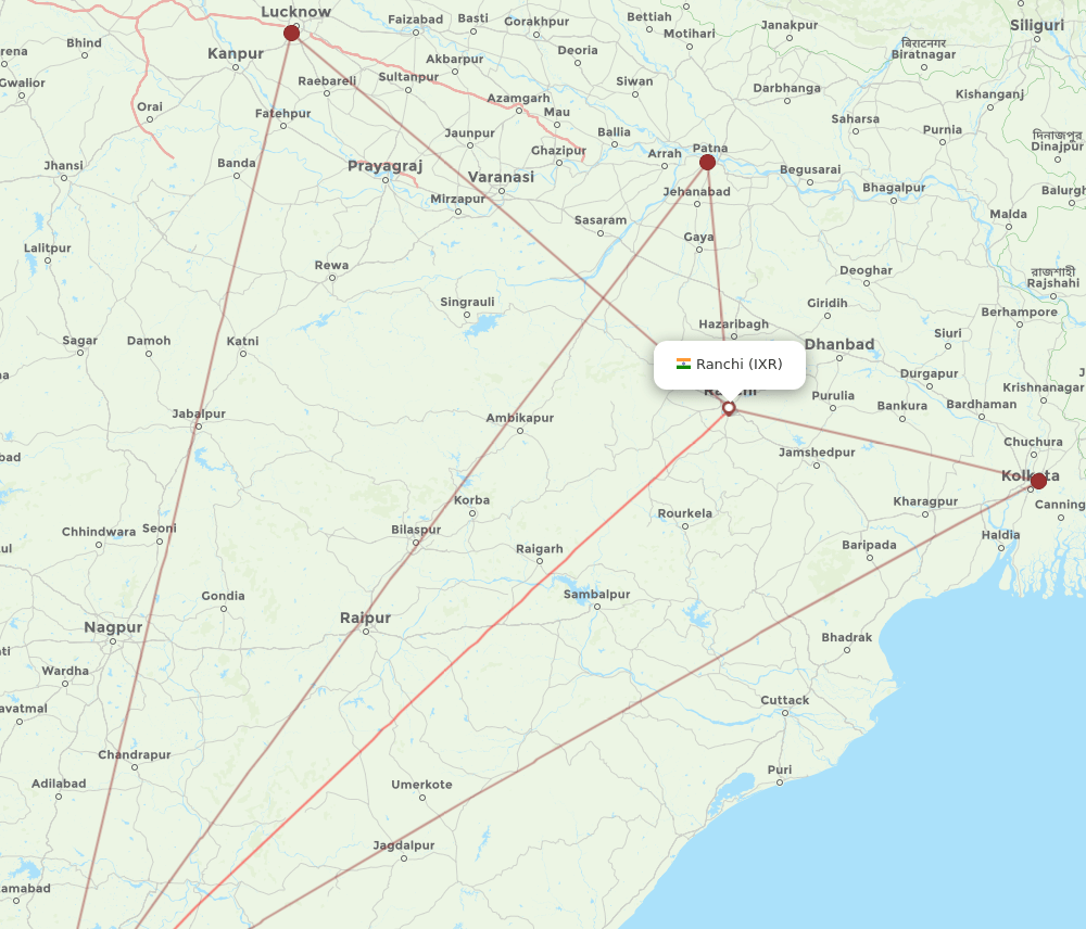 HYD to IXR flights and routes map