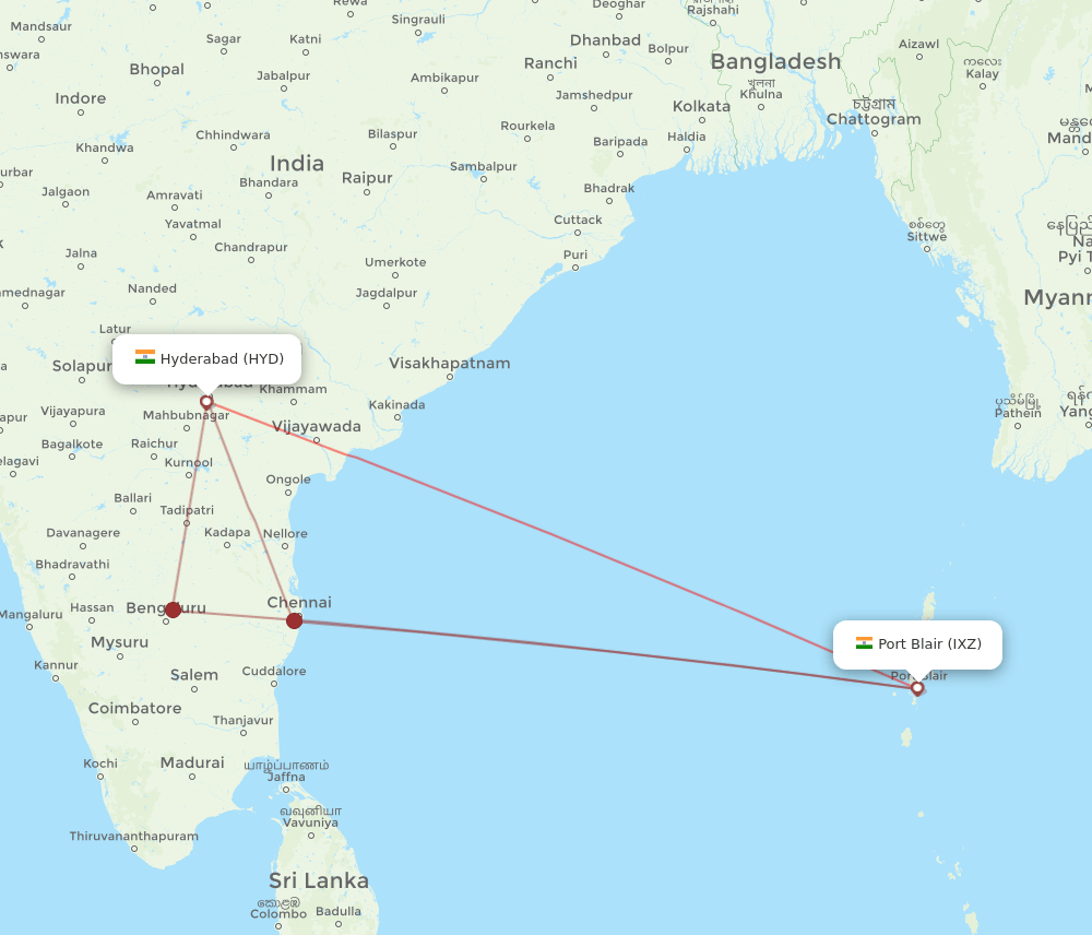 HYD-IXZ flight routes