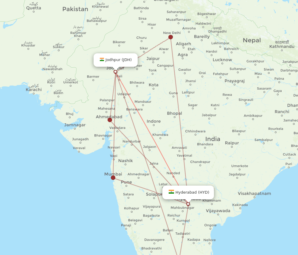 HYD-JDH flight routes